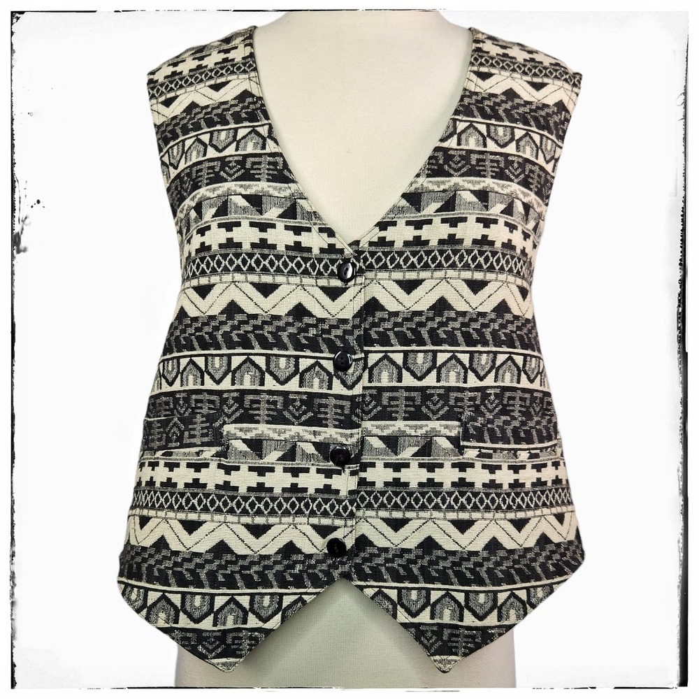 Vintage 90s Woven Southwestern Geometric Waistcoat Vest Size Large